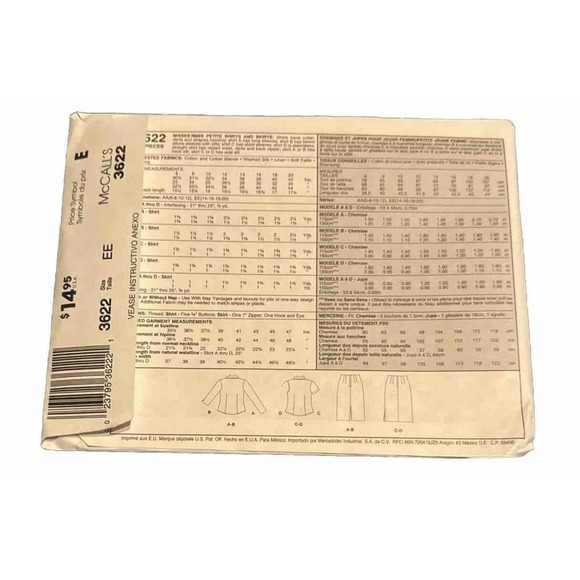McCall’s 3622 Sewing Pattern Sizes 14-16-18-20 Shirts Skirts UNCUT NEW - Picture 3 of 3